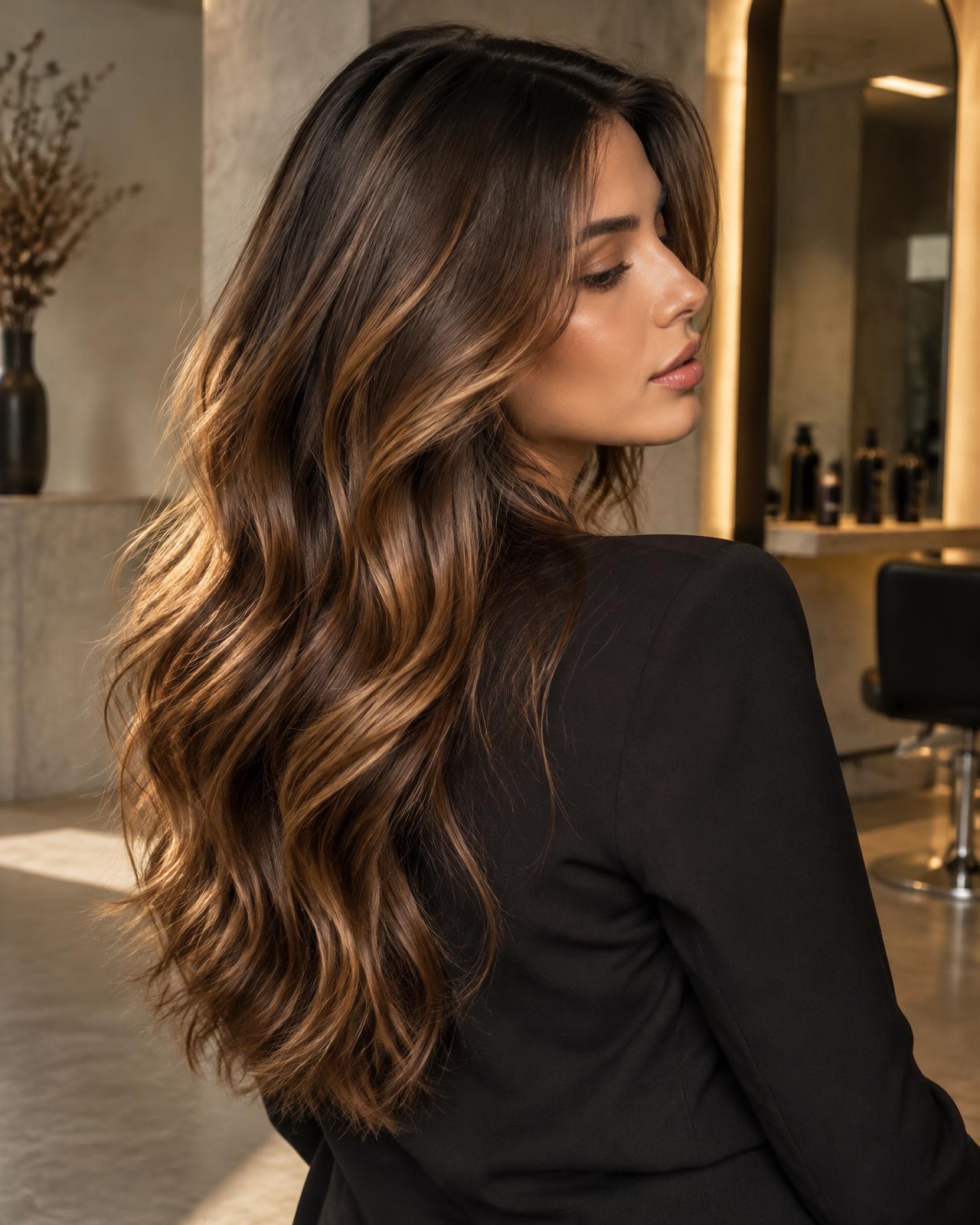 Glänzende, professionell colorierte lange Haare